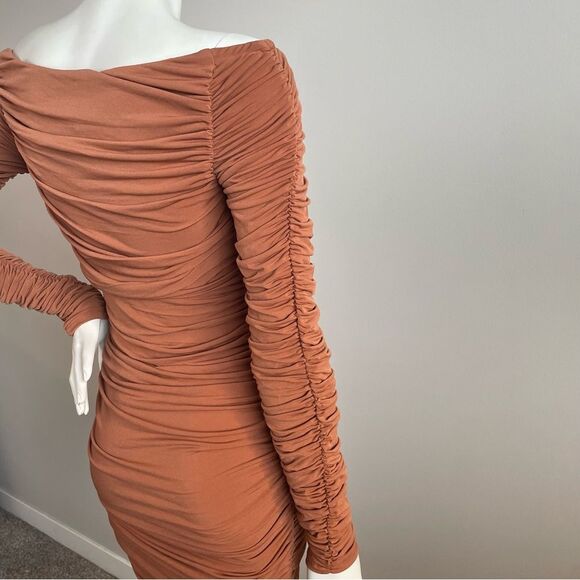 NWT REVOLVE x MICHAEL COSTELLO Terra Cotta Ana Mini Dress Ruched Bodycon - Picture 8 of 12